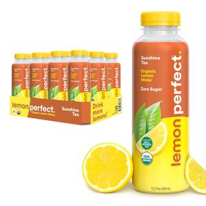 Lemon Perfect Sunshine Tea, Half Flavored Lemon Water (Original Lemon) & Half Iced Tea, Organic, Zero Sugar, Healthy Hydration Drinks, 15.2 fl oz Bottles (12-Pack) (BB: 03/03/2026)