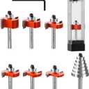 Crosstar 6Pcs Rabbeting Router Bit Set with 6 Bearings - 1/4" Shank Carbide Tipped Bits for Woodworking - Includes 1/4", 5/16", 3/8", 1/2", 3/16", 5/8" Height Cutters & 6 Sizes Bearings