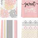Artoid Mode Pink Stripes Home Sweet Home Boho Kitchen Towels Dish Towels, 18x26 Inch Wedding Decoration Hand Towels Set of 4