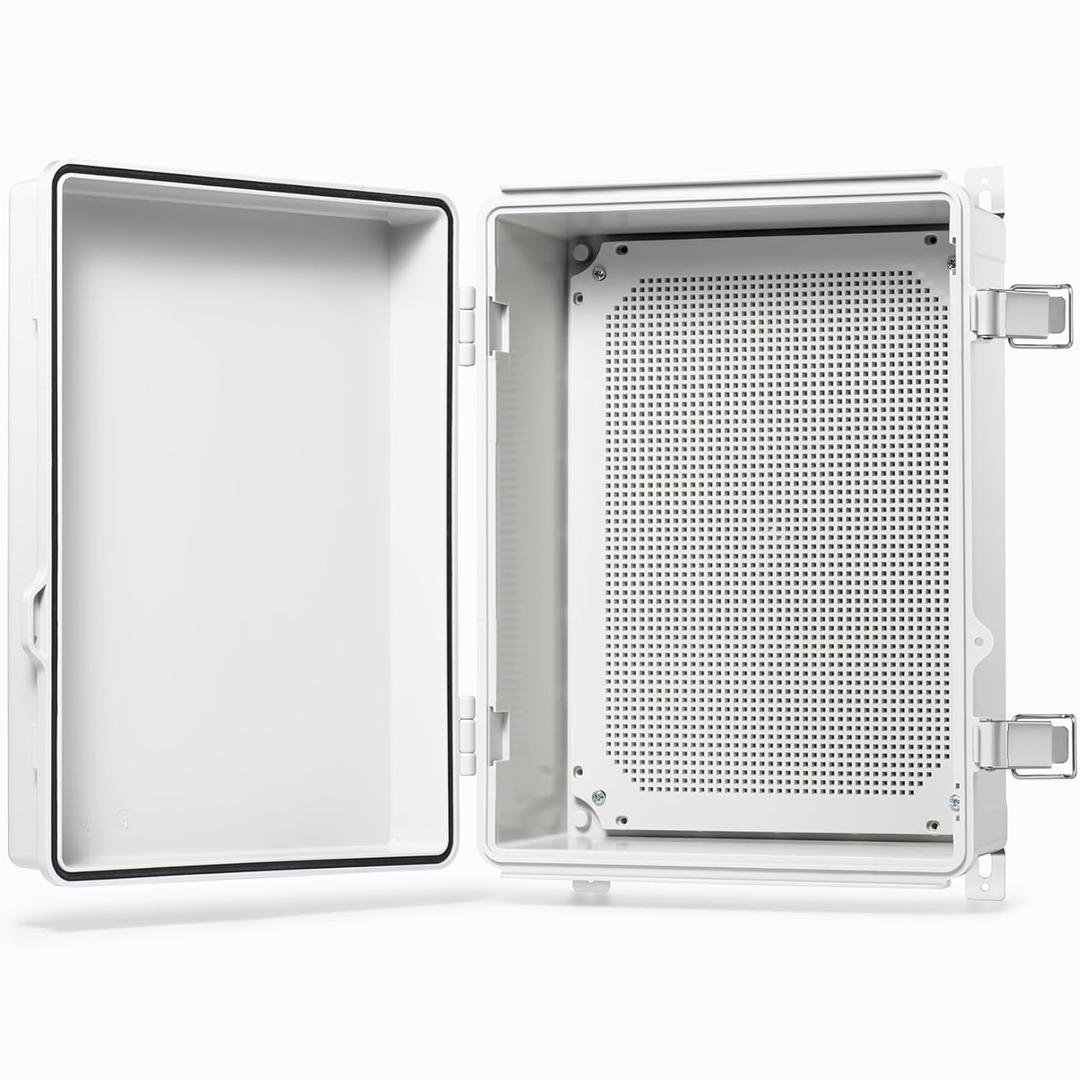 QILIPSU Waterproof Junction Box IP67 Outdoor Plastic Electrical Project Enclosure Weatherproof with Mounting Plate, Wall Brackets, Hinged Grey Cover 16.1"x12.2"x7.1"