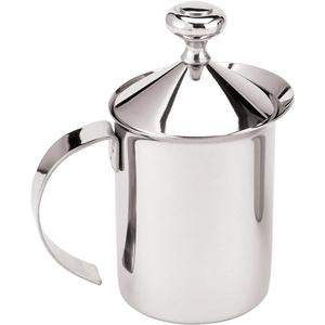 Fino Milk Creamer Frother Cappuccino Foam Pitcher with Handle and Lid, 18/8 Stainless Steel, 14-Ounce Capacity