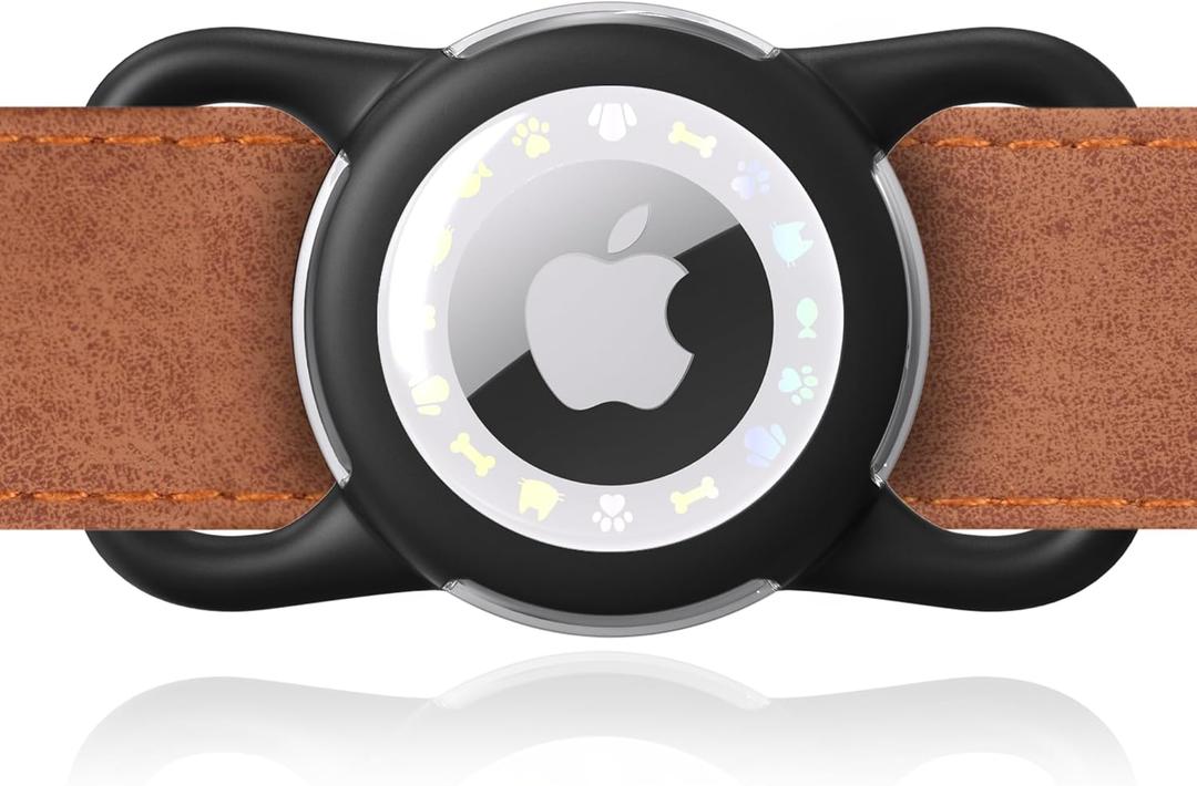 WhoseID Airtag Dog Collar, Waterproof Airtag Holder for Dog Collar & Cat Collar Slicone Full Body Covered Pet Air Tag Holder (Black, Regular)