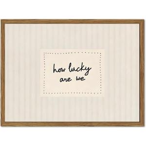 How Lucky Are We Wall Art Funky Preppy Inspirational Quote Sign Wall Decor Picture Trendy Minimalist Striped Poster Canvas Painting Print for Bedroom Living Room Dorm 24x16 inch Wood Framed