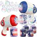 EagleStone Bubble Guns for Kids 4-8, 2 Pack Light-Up Automatic Bubble Gun Blasters with 4 Solution, Bubble Machine for Toddlers, Outdoor Summer Toy, Easter Gifts, Birthday Wedding Party Favors (Deep Blue Deep Red)