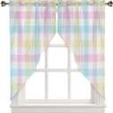 Happy Easter Swag Curtain Valance 36"x45" for Farmhouse Kitchen, Colorful Rainbow Plaid 2 Panels Rod Pocket Small Window Swag Valance Pair for Bedroom Living Room Bathroom Geometry Buffalo Checker