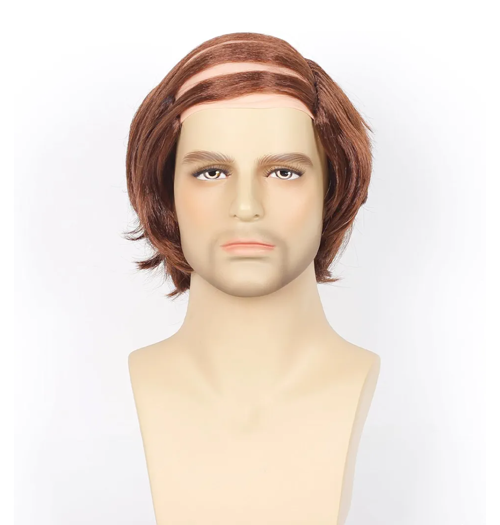 Old Man Costume Wig Short Wavy Bald Wig Comb Over Style for Bald Man Costume Party Funny Wigs(Brown)