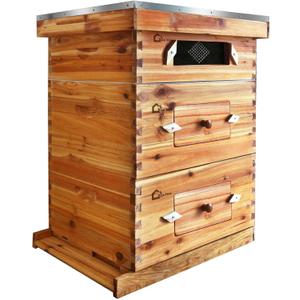 10-Frame Bee Hive Starter Kit for Beekeepers Dipped In 100% Beeswax Includes 2 Deep Box and 1 Medium Bee Box with Acrylic Window, Beehives Frames and Wax Foundations for Beginner Beekeepers
