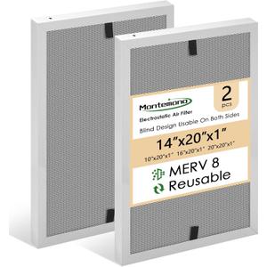 14x20x1 HVAC Filter | MERV8 Aluminum Electrostatic Air Filter Replacement Washable Furnace Filters Reusable Furnace Center AC Filter for Home, 2 PCS