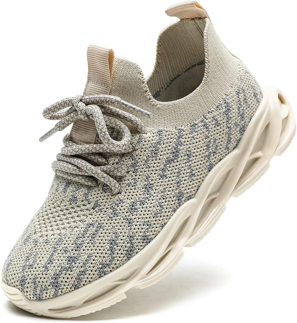 DADAWEN Boys Girls Lightweight Breathable Sneakers Kids Tennis Shoes Athletic Running Shoes for Toddler/ Little Kid Beige US Size 7 M Toddler