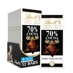 Lindt EXCELLENCE 70% Cocoa Dark Chocolate Bar, Dark Chocolate Candy, 3.5 oz. (12 Pack), Best By: 05/31/2027