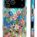 Generic Case for iPhone 17 Pro Max,Stained Glass Bloom Flower Phone Case Drop Resistant Glossy 2 in 1 Solid Dual-Layer Cover for Girl Women