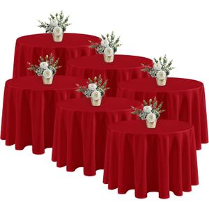 Fitable 6 Pack Red Round Table Clothes - 90 Inches in Diameter - Stain Resistant and Washable Tablecloths, Polyester Fabric Table Covers for Wedding, Party, Banquet, Gathering