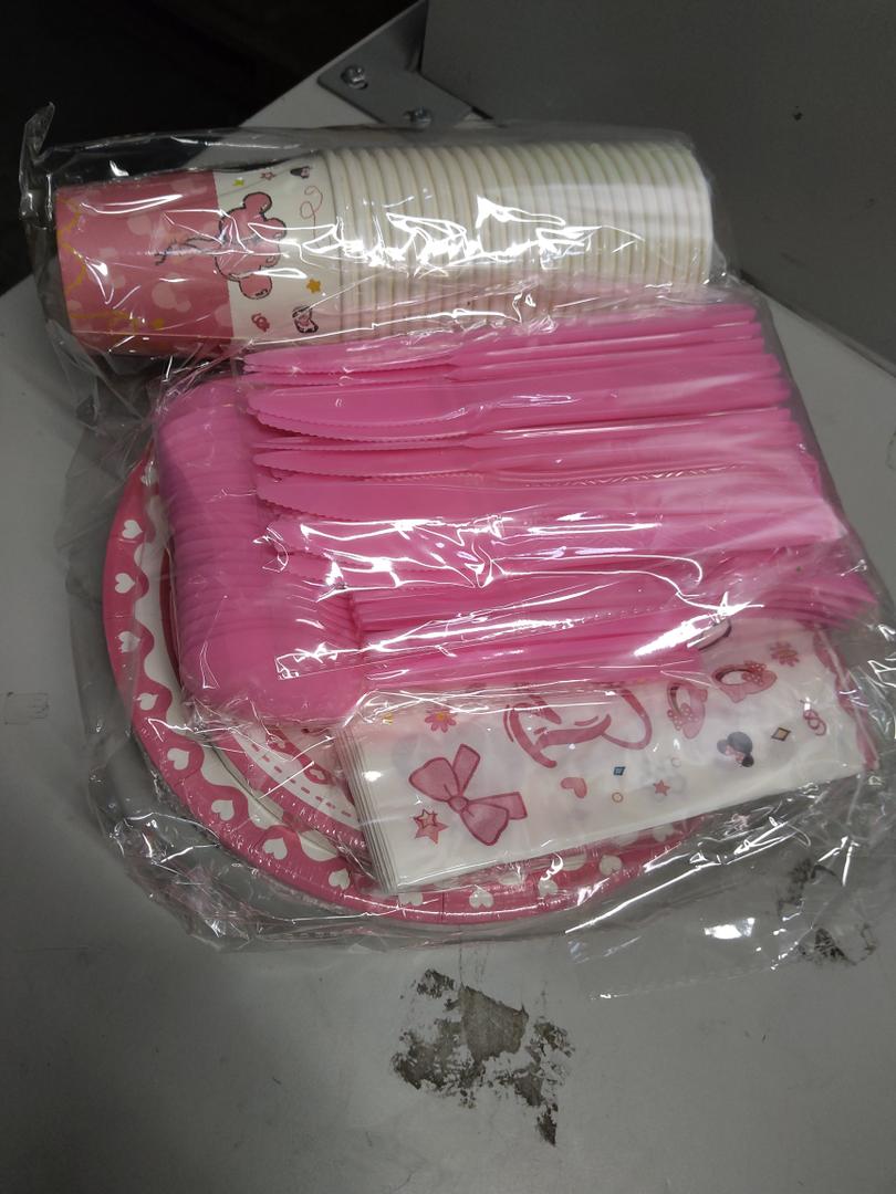 194pcs Pink Bow Birthday Party Supplies for 24 Guests, Pink Bow Party Decorations Include Plates Napkins Cups Tablecloth Forks Spoons Knives, for Girl Bachelorette Decor Bridal Engagement Party