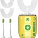 Adult Ultrasonic Electric Toothbrush, 360° Oral Cleaning for Stain & Whitening, IPX7 Waterproof Rechargeable, U-Shape Brush Head×3 + Straight Handle Brush Head×2