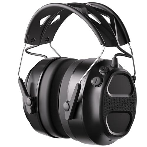 BJKing Bluetooth 5.4 Hearing Protection Headphones with Rechargeable Battery 120H Playtime, SNR 30dB Safety Earmuffs Ear Protection for Lawn Mowing, Workshops, Snowblowing, Construction