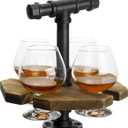 Industrial Rustic Beer & Whiskey Flight Set Burnt Wood Tray with Matte Black Metal Handle & 4 Snifter Glasses - Portable Tasting Serving Caddy for Home Bars, Tasting Events, Craft Beer Enthusiasts