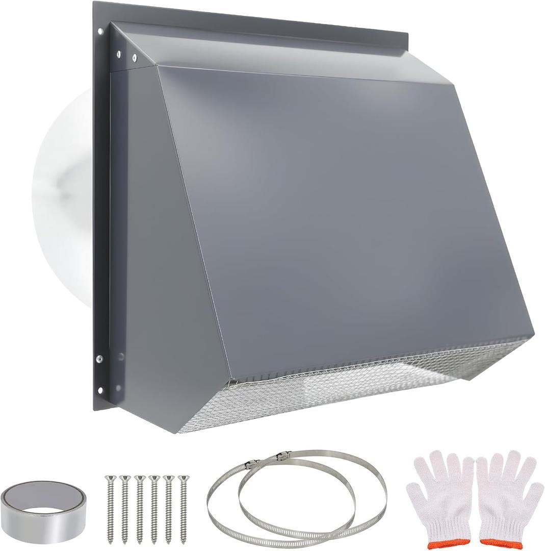 Upgraded 10 Inch Hooded Wall Vent, Outdoor Wall Exhaust Vent Cover Wall Cap with Screen & Damper for Exterior Kitchen Range Hood, Ventilation Dryer, HVAC Duct Air Exhaust, Galvanized Steel, Black
