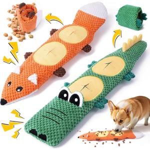 XIUGOAL Dog Toys for Aggressive Chewers, 2 Pack No Stuffing Dog Toys for Boredom and Teething, Squeaky Chew Toy for Small, Medium Breed to Keep Them Busy (Fox-Crocodile)