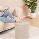 B FSOBEIIALEO Ottoman with Stroage, Round Sherpa Storage Ottoman Stool, Boucle Foot Rest 16.9"x16.9"x17.7"Beige