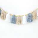 Boho Yarn Tassel Garland with Wood Beads Blue Banner Wall Hanging for Classroom Back to School Kids Bedroom Nursery Baby Shower Decor
