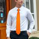 HISDERN Mens Solid Color Ties Formal Satin Necktie and Pocket Square Set Classic Wedding Business Tie & Handkerchief (Orange)