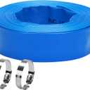 Lay-Flat Pool Backwash Hose - 1.5" x 50Ft Reinforced Heavy Duty PVC Discharge Hose Weather-Proof Vinyl Pool Drain Hose for Water Transfer with 2 clamps