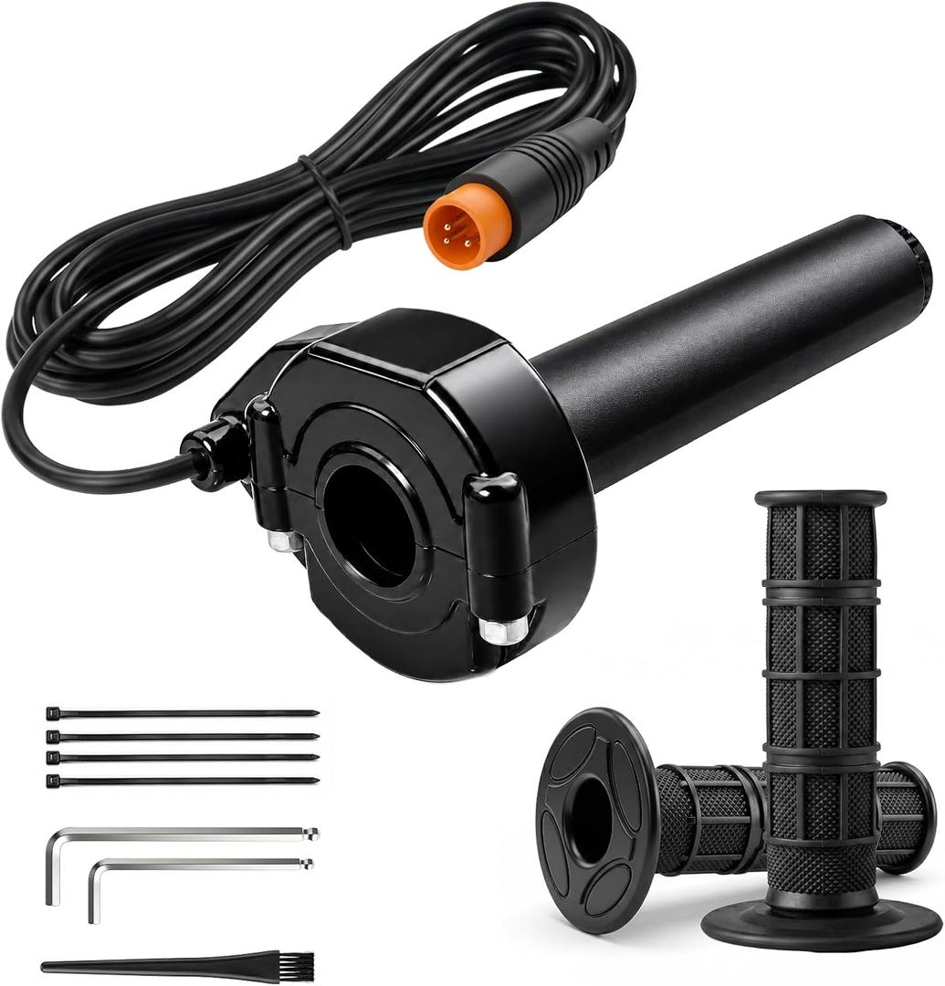 Ebike Full Twist Throttle for Macfox HappyRun Freego Heybike, 12V-72V Surron Style Throttle Grip Kit, 1.2m Cable Orange 3 Pin Waterproof Connector for Electric Dirt Bikes & Scooters