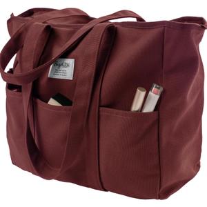 Bagelite Extra Large Canvas Tote for Women Men, Utility Work Bag with Zipper (Wine Red)