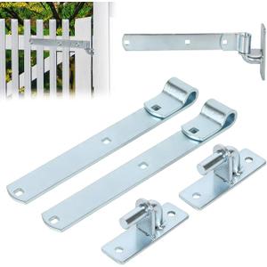 2 Pack Wall Mount Gate Hinge Bracket with Strap Hinge Heavy Duty Farm & Chain Link Gate Hinges Farm Gate Hinges Outdoor Hardware for Barns Tool Sheds and Other Swing Doors, Galvanized