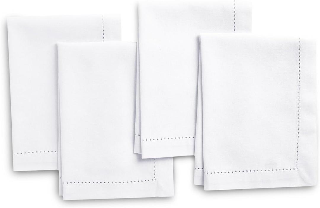 Encasa XO White Cloth Napkins Set of 4, 10"x17" | Solid Color Cotton Dinner Napkins | Washable & Reusable Wedding Napkins for Holiday Dinners, Party, & Everyday Table Decor