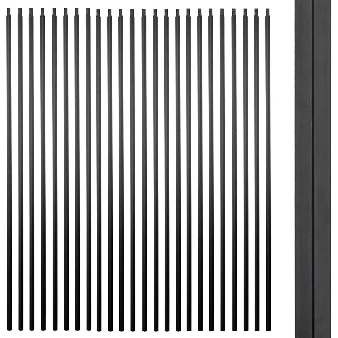 Senmit S01 Wrought Iron Balusters Set of 50 Hollow Plain Bar Decorative Metal Balusters for Decks Spiral Stair Railing 1/2-inch Iron Spindles Satin Black Metal Railing