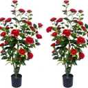 Artificial Camellia Tree 3.4ft Fake Trees pseudophyte (2, red)