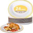 YOUBET 24PCS Oval Plastic Plates - 13 inch Super Strong White and Gold Disposable Platters, Heavy Duty Serving Trays for BBQ, Picnic, Party, Wedding