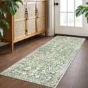 Vintage Washable 2x5 Rug Runner, Sage Green Beige Runners for hallways, Super Soft Kitchen Runner Rug Non Slip, Print Faux Wool Floral Thin Carpet Runner for Entryway Indoor Bedroom
