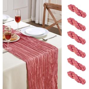 6 Pack Rose Cheesecloth Table Runner 10FT Long Boho Gauze Table Runner Rustic Sheer Runner for Wedding Bridal Baby Shower Birthday Party Table Decor Thanksgiving Christmas Decorations