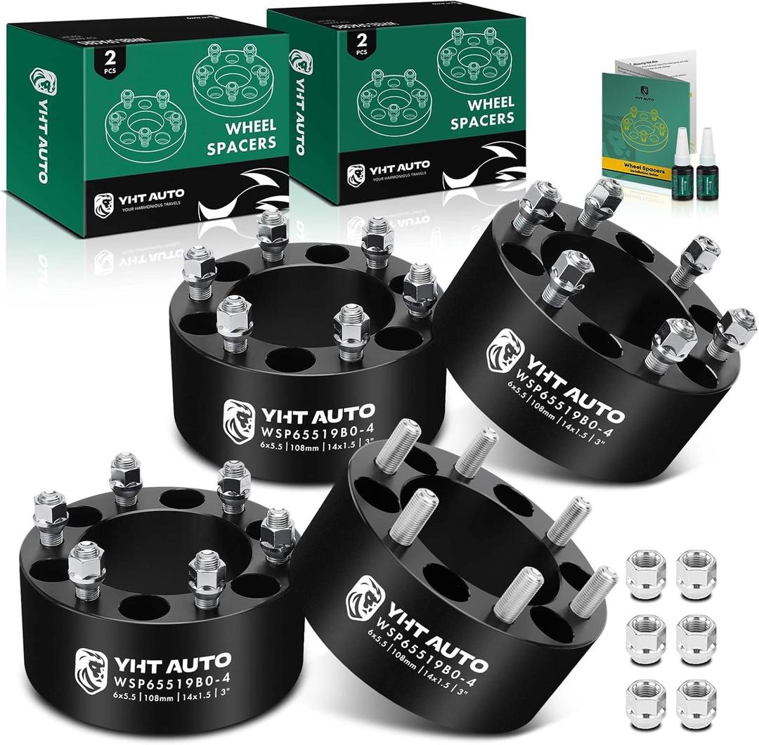 YHTAUTO 6x5.5 Wheel Spacers 3" Fits Chevy, GMC, Cadillac Models, Silverado Sierra 1500, Escalade, Tahoe, Yukon XL, Express, 6x139.7 Forged 6 Lug Tire Spacers w/ M14x1.5 & 12.9 Studs 108mm Center Bore