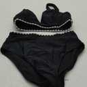 BMJL Women's Bikini Sets V Neck High Waisted Swimsuits Shell Stitched Cheeky Two Piece Bathing Suit (Small, Black039)