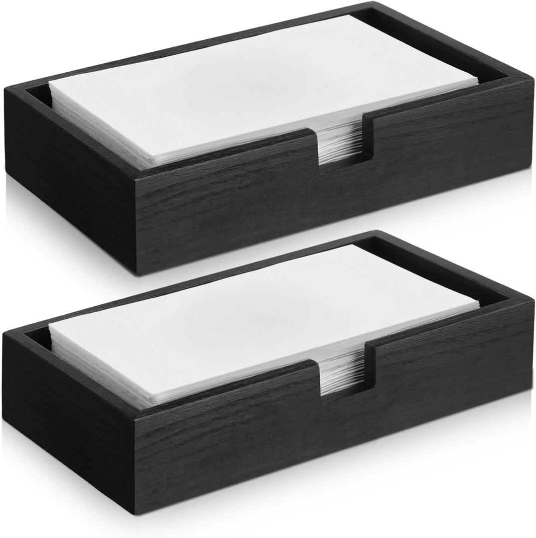 Suzile 2 Pack 2 Inch Tall Black Wood Guest Towel Holder Tray for Bathroom, Flat Paper Napkin Basket Sink Tray Toilet Tank Topper Cocktail Napkin Holder for Home Table Countertop Kitchen Desk(Classic)