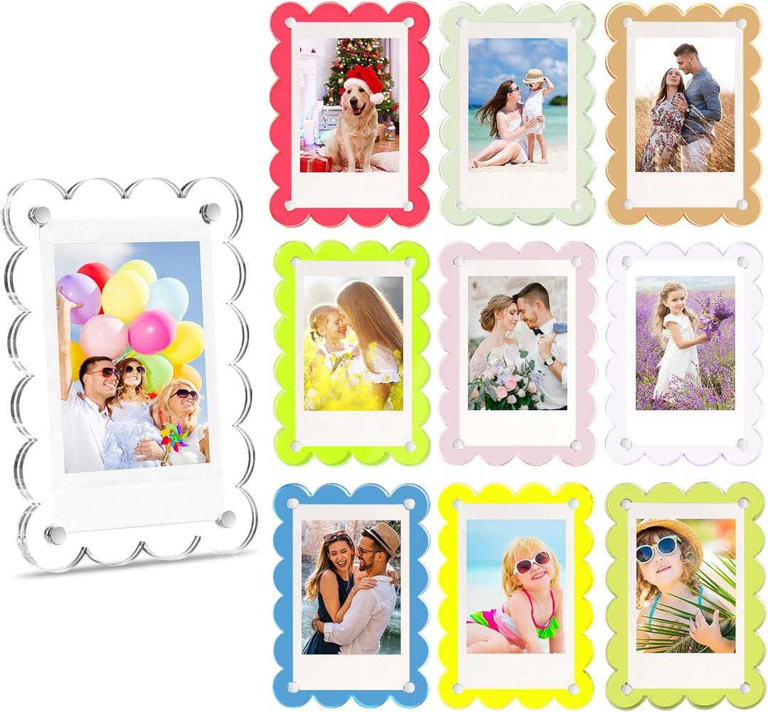 10 Pack Acrylic Fridge Magnetic Frame for Polaroid, 2.36x3.54 In Mini Picture Frames Colorful for Fujifilm Instax Mini, 2 Sided Photo Refrigerator Magnet Picture Display Clear Frame Petal