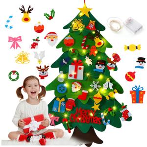CCINEE Christmas Felt Tree, 3.5ft DIY Felt Xmas Tree with LED Lights 40pcs Detachable Ornaments for Kids Gifts Christmas Wall Door Hanging Decorations