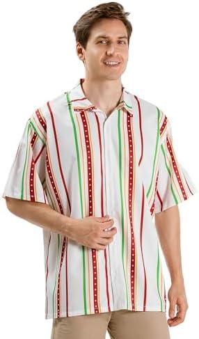 BRISIRA Mens Christmas Shirt Santa Claus Hawaiian Ugly Collared Short Sleeve Printed Button Party Casual Regular Fit L