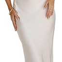 2026 Satin One Shoulder Maxi Dress for Women Summer Silk Formal Elegant Backless Ruffle Sleeveless Wedding Guest Dresses, Small 