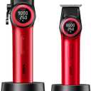 VGR 001 & 977 Professional Hair Clippers for Men, Cordless Barber Clippers and Zero Gap Trimmers Set, DLC Coating Blade Hair Cutting Kit with LED Display, USB Rechargeable Barber Set(Red)