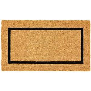 mDesign Rectangular Coir and Rubber Entryway Doormat with Natural Fibers for Indoor or Outdoor Use - Neutral Design - Stripe Border - Minimalistic- Natural/ Black
(30 x 17)