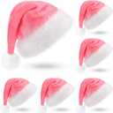 Threan 6 Pcs Christmas Purple Pink Santa Hat Xmas Hat Plush Velvet Christmas Cap for Adults Unisex Holiday Party (Solid)
