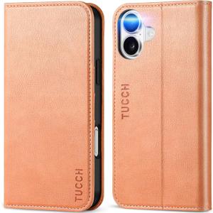 TUCCH Case for iPhone 16 Plus, PU Leather Folio Wallet with [Kickstand] RFID Blocking 3 Card Slots Flip Book Cover [Protective TPU Interior Case] Compatible with iPhone 16 Plus 2024, Peachy Pink