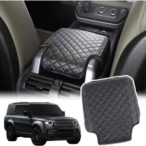Car Armrest Seat Box Cover Compatible with Land Rover Defender 90 110 130 2020-2024 Protector Center Console Lid Protector Cover Armrest Box Cover (Plaid Leather)