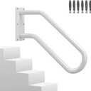 Hand Rails for Outdoor 1-2 Steps, Indoor Stairs, Bathroom, Wall Mount Non-Slip U-Shape Stair Hand Railing White 1 Pack