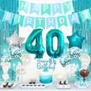 40th Birthday Decorations for Women Girls Teal - Queen Sash Happy Birthday Banner Cake Topper Number 40 Foil Balloon Foil Curtain for Turquoise Fortieth Birthday Decorations Party Supplies for Her