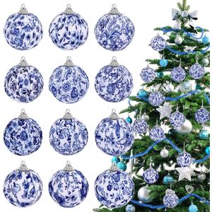 12 Pcs Chinoiserie Blue and White Balls Ornaments for Centerpiece Bowls Farmhouse Basket Tray Vases Decoration Gifts for Easter Basket Fillers Table Setting Spring Party, 2.75inch